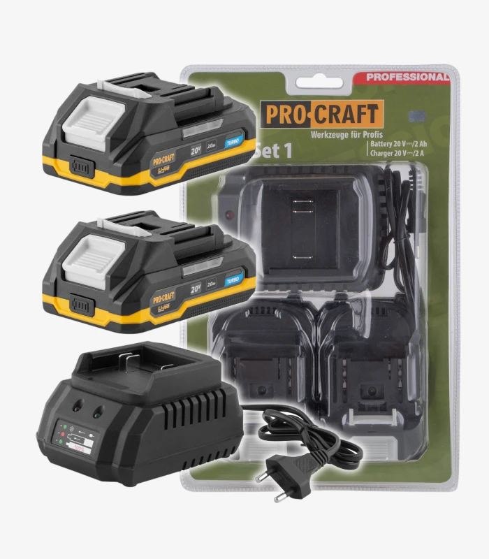 procraft-pbc-set-1 Набір акумуляторів та зарядного пристрою Procraft PBC-Set1 (2х20В 2Ач + ЗП) - Зображення 1